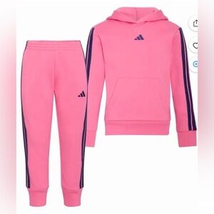 Adidas Kids Pink Joggers with Navy Stripes